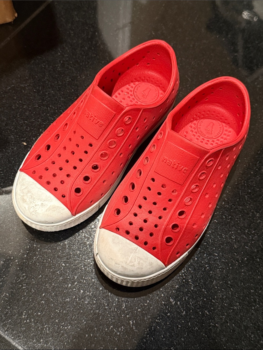 Native Kids Water Shoes in Red with White Toe Caps